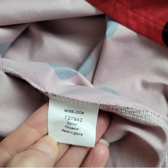 Miss Look Stunning Red with Black Geometric Design Button up Long Sleeve Blouse - Picture 12 of 13